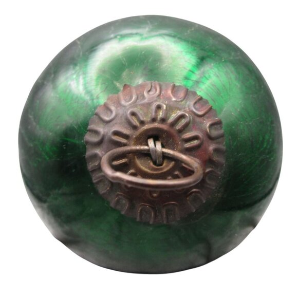 Vintage Green Crackle Glass Mercury Style Christmas Ornament Metal Cap GUC - Picture 4 of 8